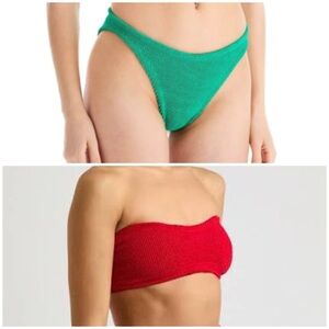 NEW Two Separate Hunza G Bikini Pieces - Red Strapless Top, Green Bottoms